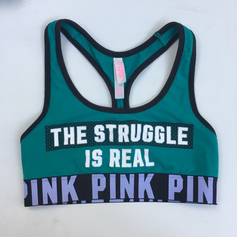 Victoria's secret PINK sports bra teal letters xs